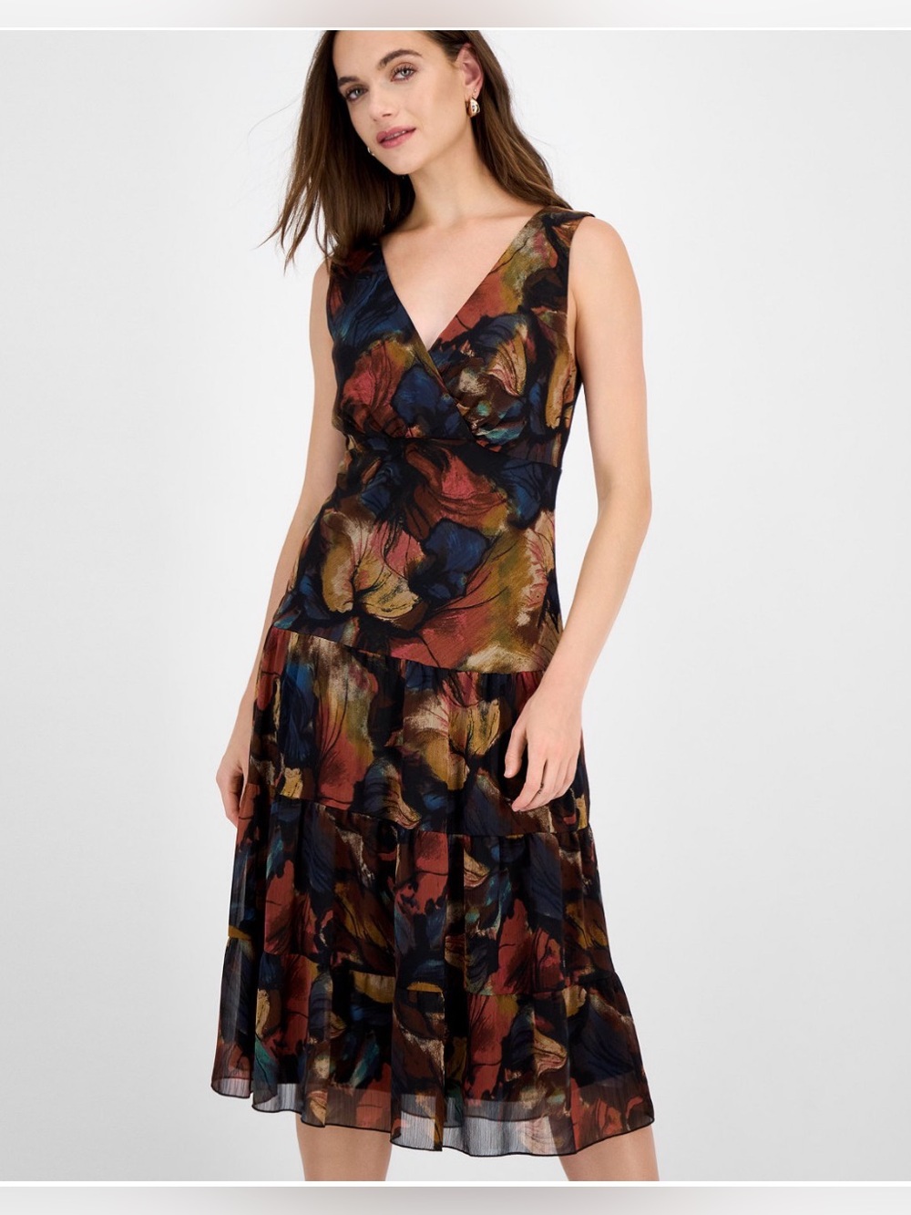 Connected Apparel Women’s Sleeveless Tiered Midi Dress | NWT | Elegant Floral - Picture 8 of 10